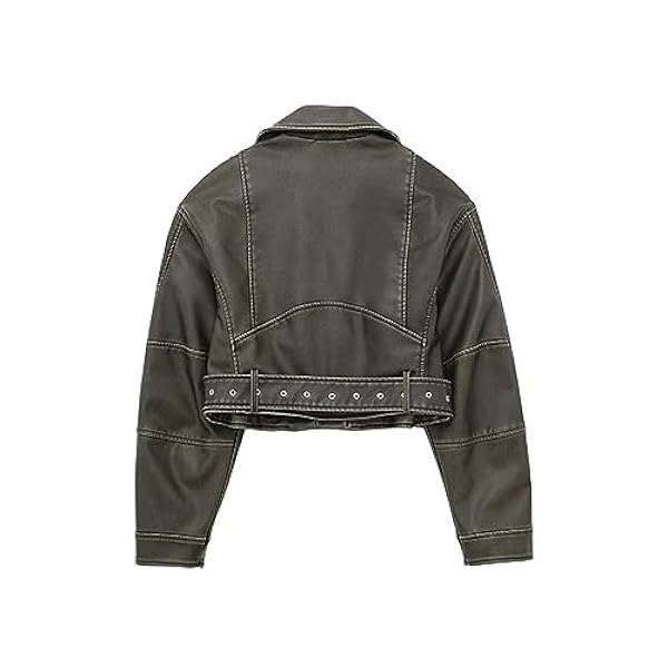 Adhdyuud Vrouwen Losse Faux Lederen Korte Jas Vintage Rits Riem Gewassen Jas Moto Biker Uitloper